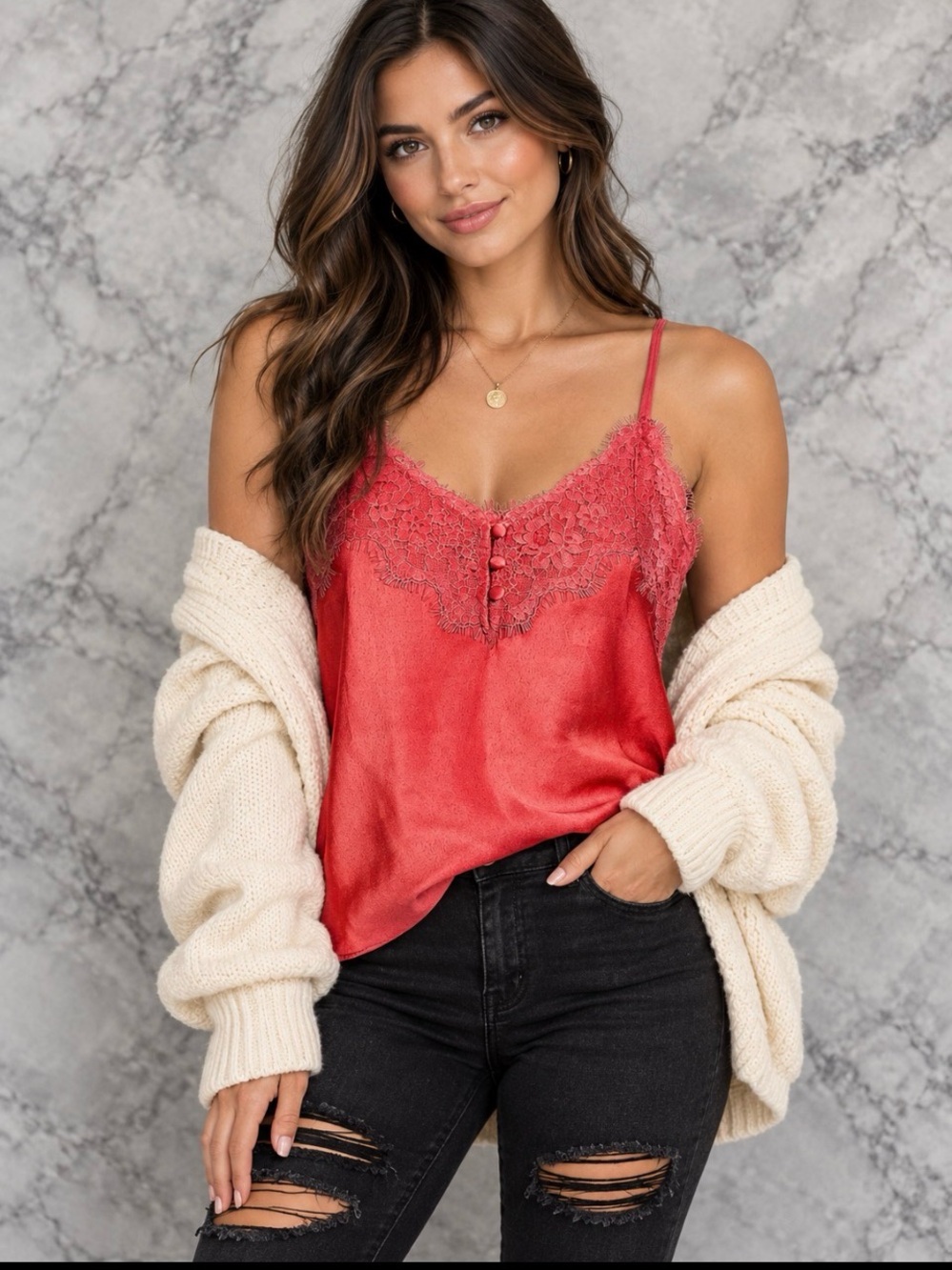 ABERCROMBIE Satin Camisole Eyelash Lace Trim Apricot XS